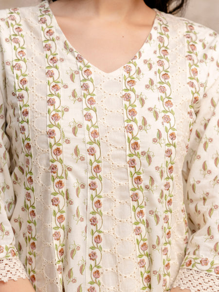 Hand Block Printed Pure Cotton Kurta with Trousers & Dupatta Set