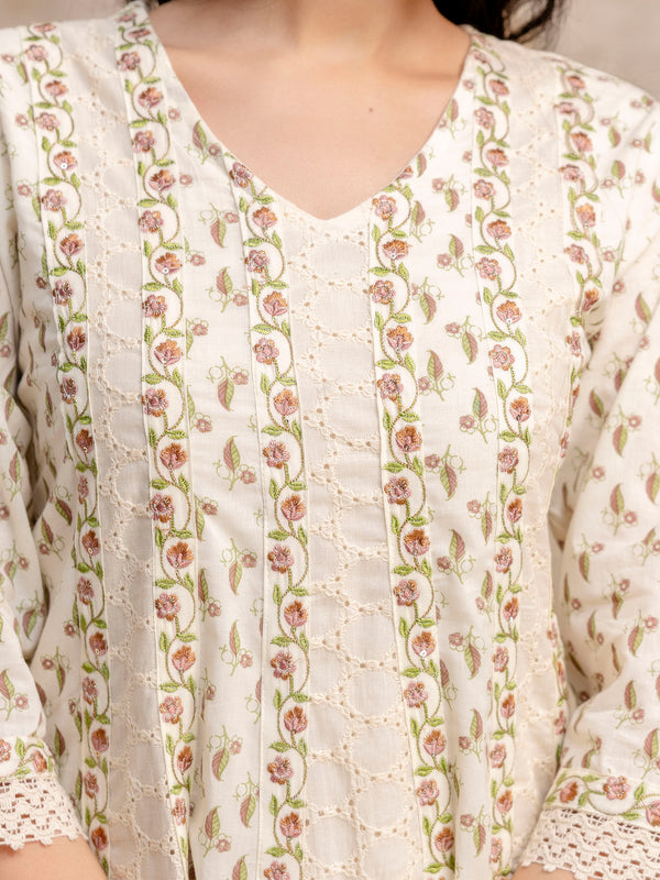 Hand Block Printed Pure Cotton Kurta with Trousers & Dupatta Set