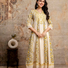 Hand Block Printed Pure Cotton Kurta with Trousers & Dupatta Set