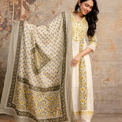 Hand Block Printed Pure Cotton Kurta with Trousers & Dupatta Set