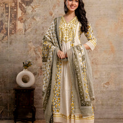 Hand Block Printed Pure Cotton Kurta with Trousers & Dupatta Set