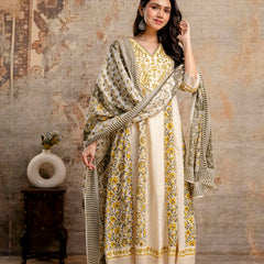 Hand Block Printed Pure Cotton Kurta with Trousers & Dupatta Set