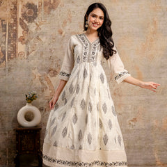 Hand Block Printed Pure Cotton Kurta with Trousers & Dupatta Set