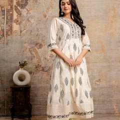 Hand Block Printed Pure Cotton Kurta with Trousers & Dupatta Set
