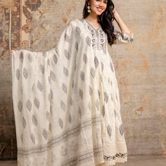 Hand Block Printed Pure Cotton Kurta with Trousers & Dupatta Set