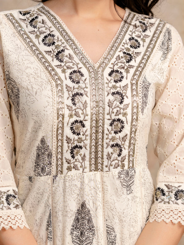 Hand Block Printed Pure Cotton Kurta with Trousers & Dupatta Set