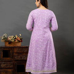 Women Printed Anarkali kurta and pant set with Dupatta