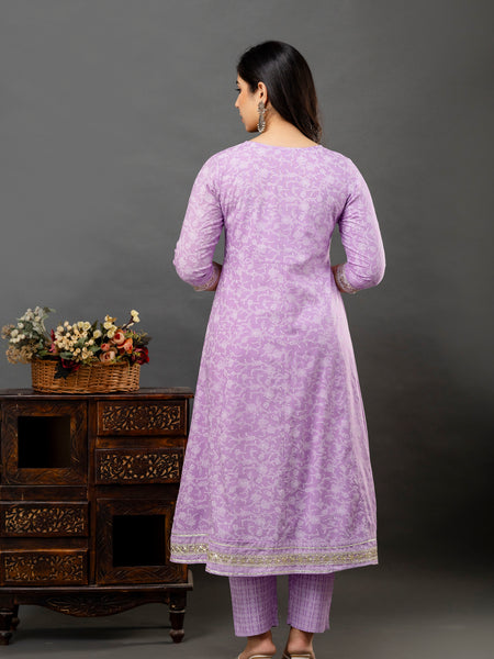 Women Printed Anarkali kurta and pant set with Dupatta