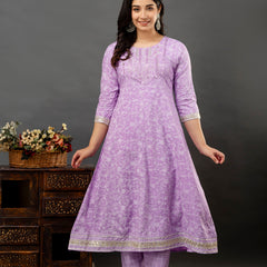 Women Printed Anarkali kurta and pant set with Dupatta