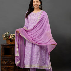 Women Printed Anarkali kurta and pant set with Dupatta