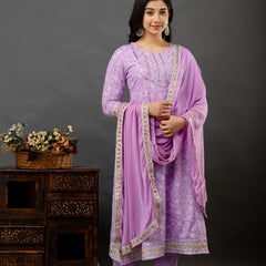 Women Printed Anarkali kurta and pant set with Dupatta