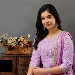Women Printed Anarkali kurta and pant set with Dupatta