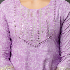 Women Printed Anarkali kurta and pant set with Dupatta