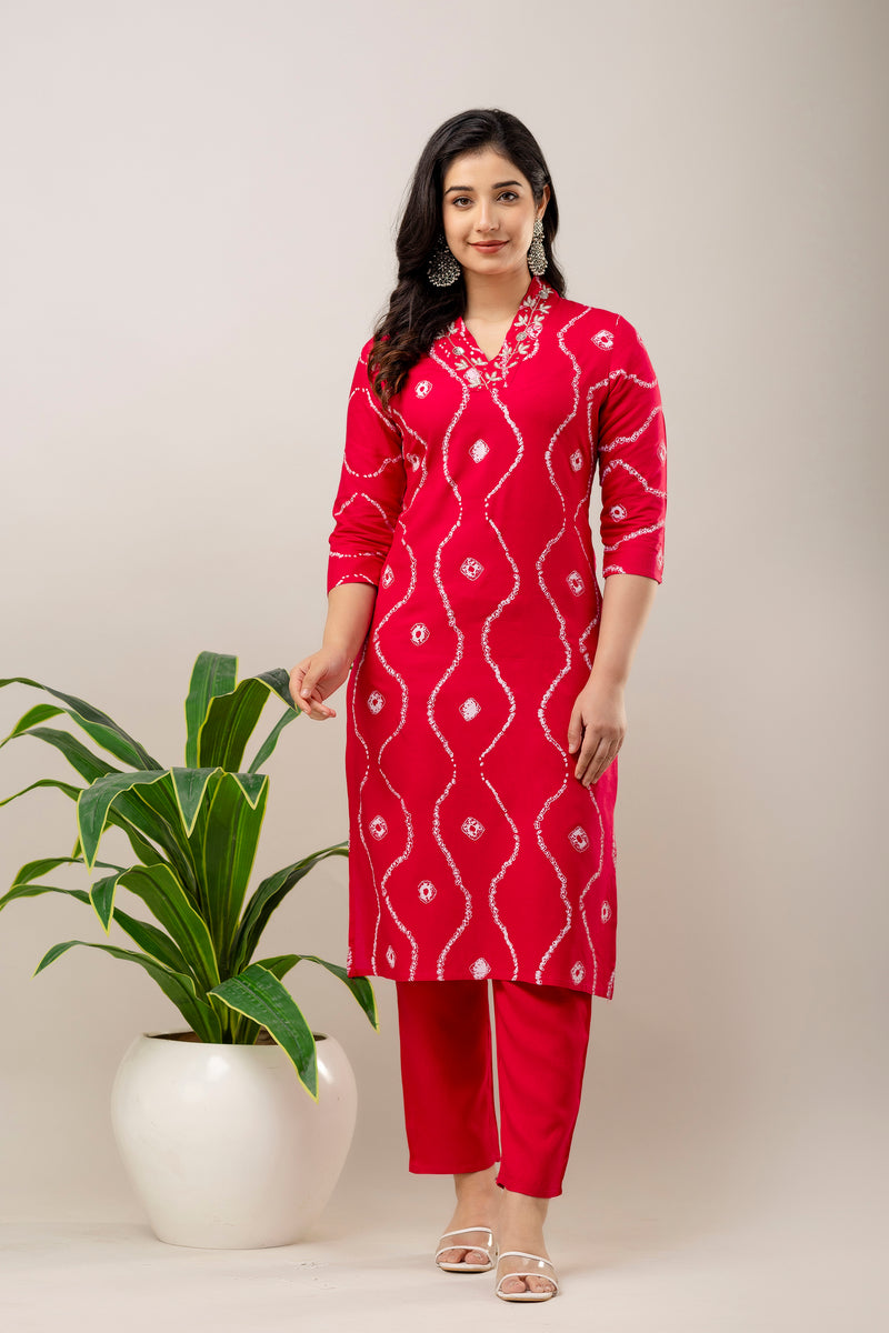 Women Embroidered Rayon Kurta & Pant Set