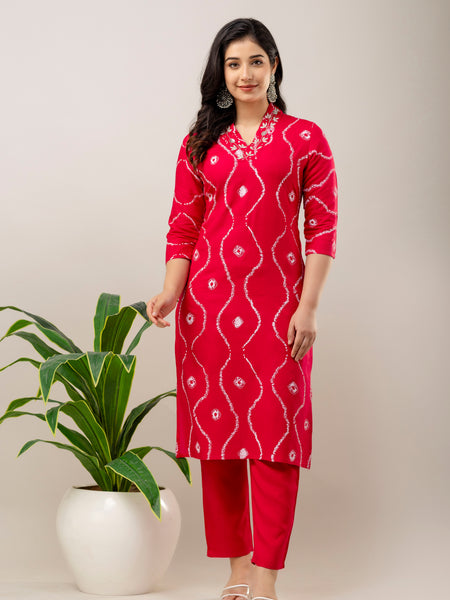 Women Embroidered Rayon Kurta & Pant Set