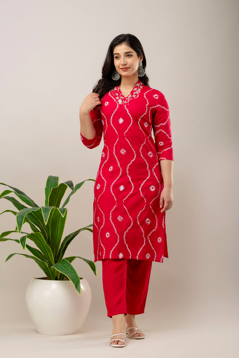 Women Embroidered Rayon Kurta & Pant Set
