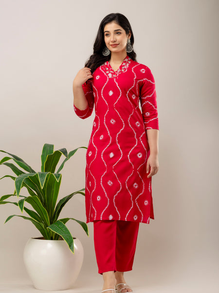Women Embroidered Rayon Kurta & Pant Set
