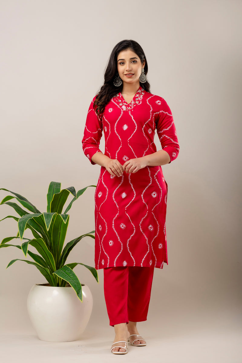 Women Embroidered Rayon Kurta & Pant Set