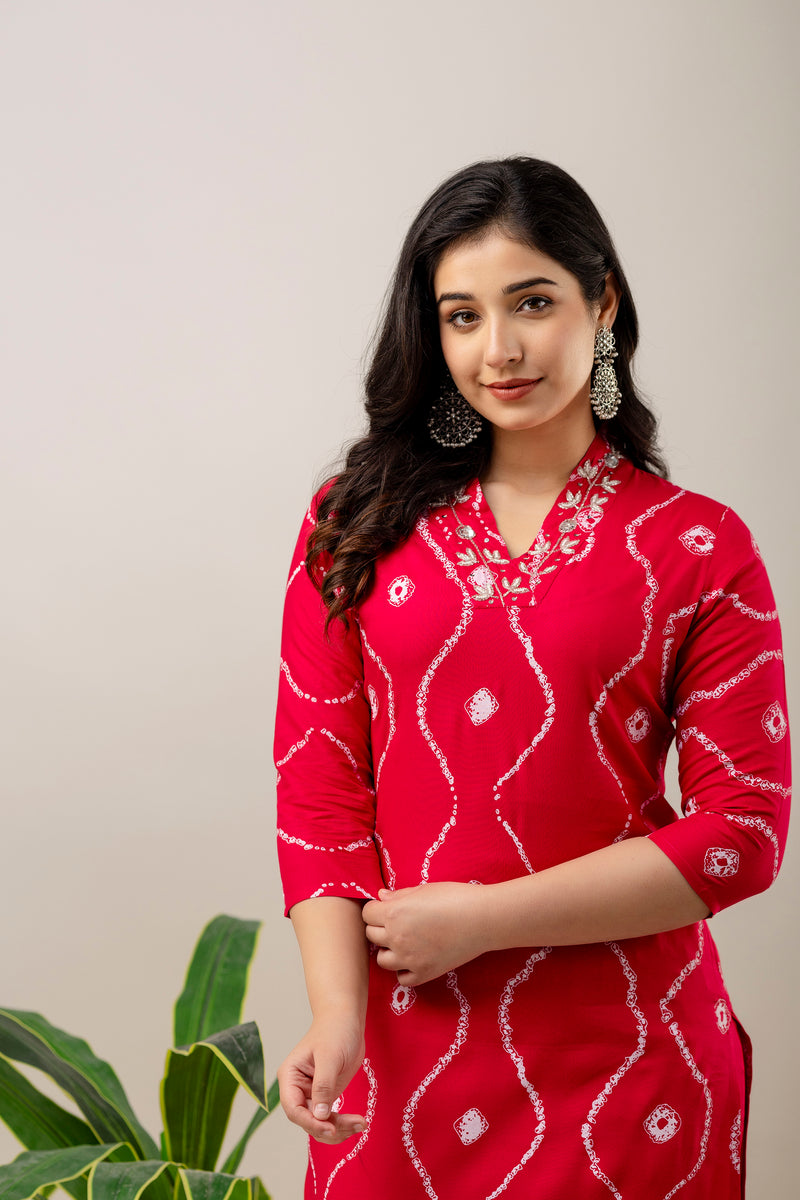 Women Embroidered Rayon Kurta & Pant Set