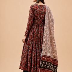 Women Printed Anarkali Kurta, Pant & Dupatta Set (Red)