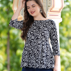 Floral Printed Round Neck Peplum Top