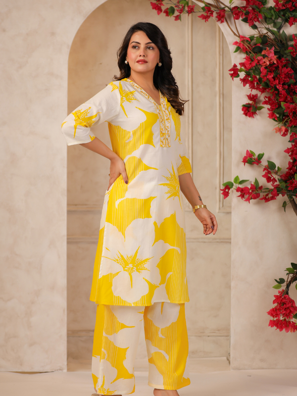 Women's Floral Printed Straight Co-ord Set