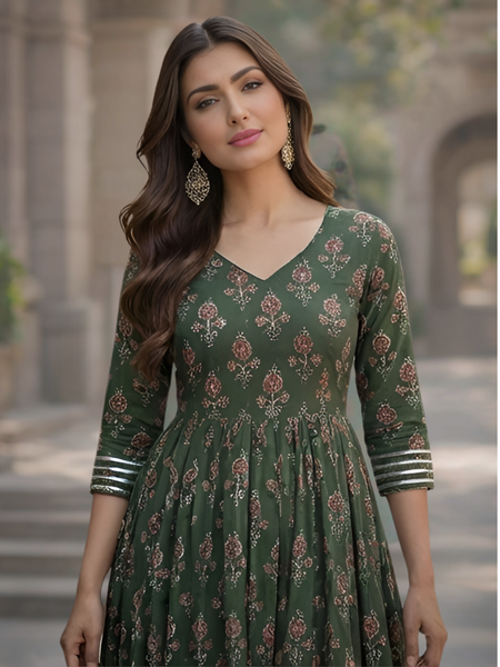 Women’s Green Anarkali Kurta Set with Dupatta