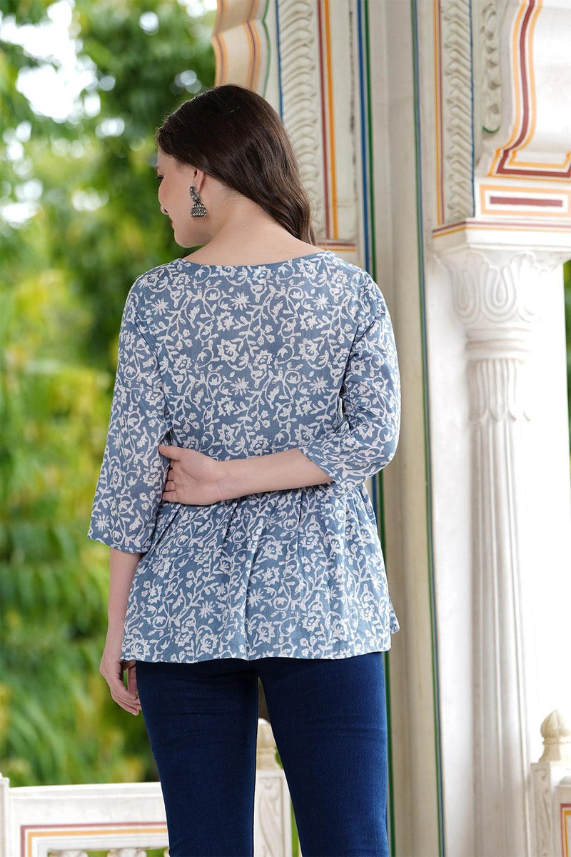 Casual Regular Sleeves Printed Women's Top - Grey & White - Bairaj