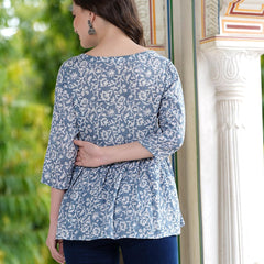 Casual Regular Sleeves Printed Women's Top - Grey & White - Bairaj