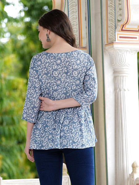 Casual Regular Sleeves Printed Women's Top - Grey & White - Bairaj