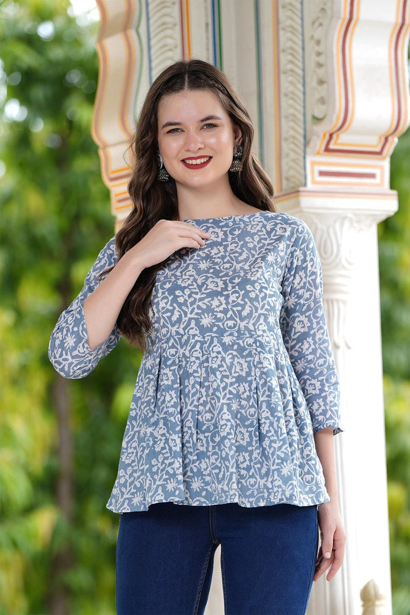 Casual Regular Sleeves Printed Women's Top - Grey & White - Bairaj
