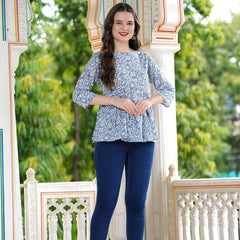 Casual Regular Sleeves Printed Women's Top - Grey & White - Bairaj