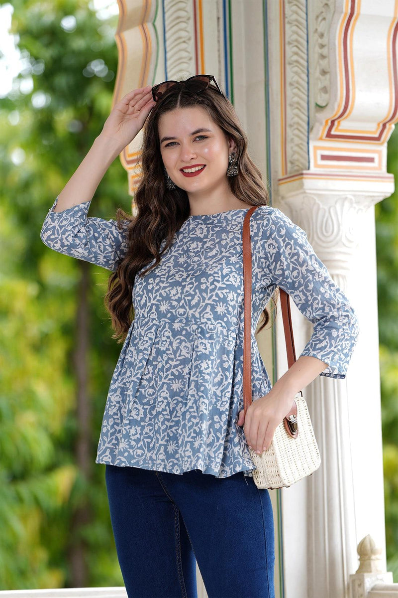 Casual Regular Sleeves Printed Women's Top - Grey & White - Bairaj