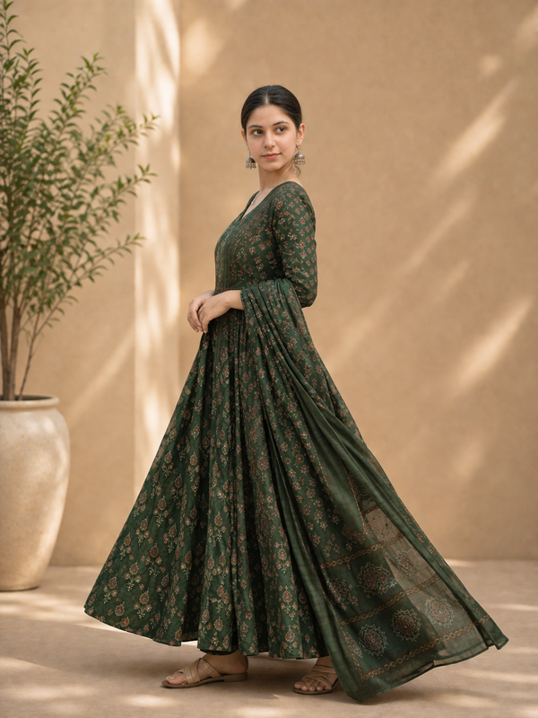 Party Wear Full Anarkali Kurta Women's Green Anarkali Kurta Set With Dupatta Bairaj Party Wear Full Anarkali Kurta Women's Green Anarkali Kurta Set With Dupatta Bairaj