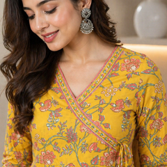 Women’s Yellow Floral Anarkali Style Long Flared Kurta