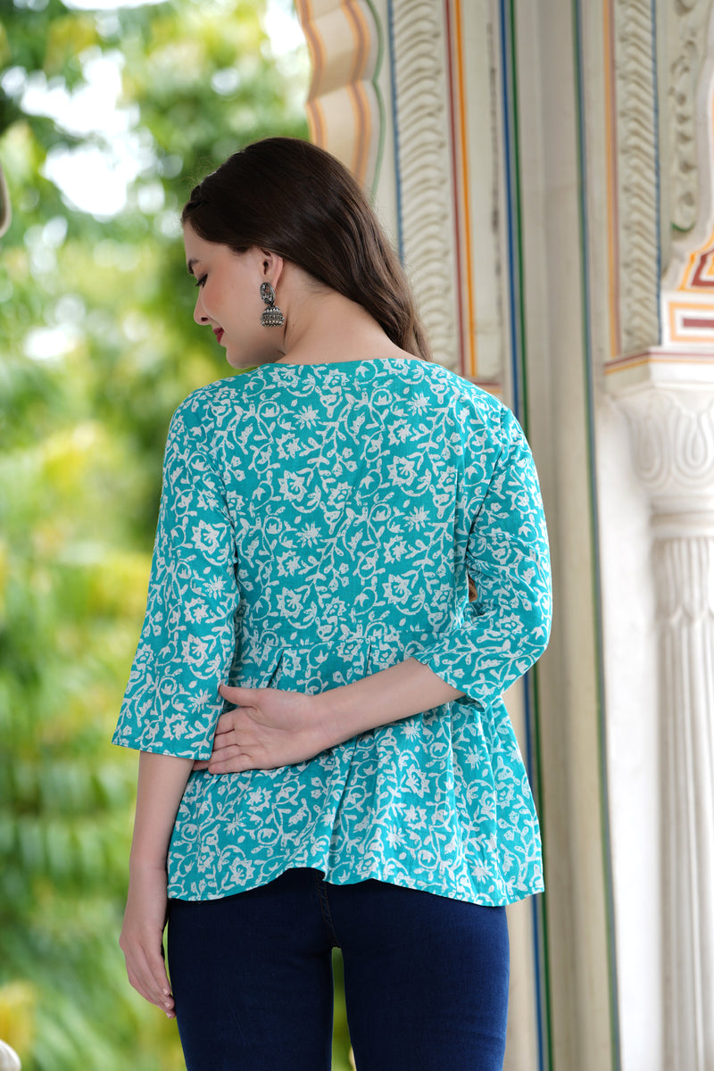 Floral Printed Pure Cotton Peplum Top