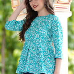 Floral Printed Pure Cotton Peplum Top