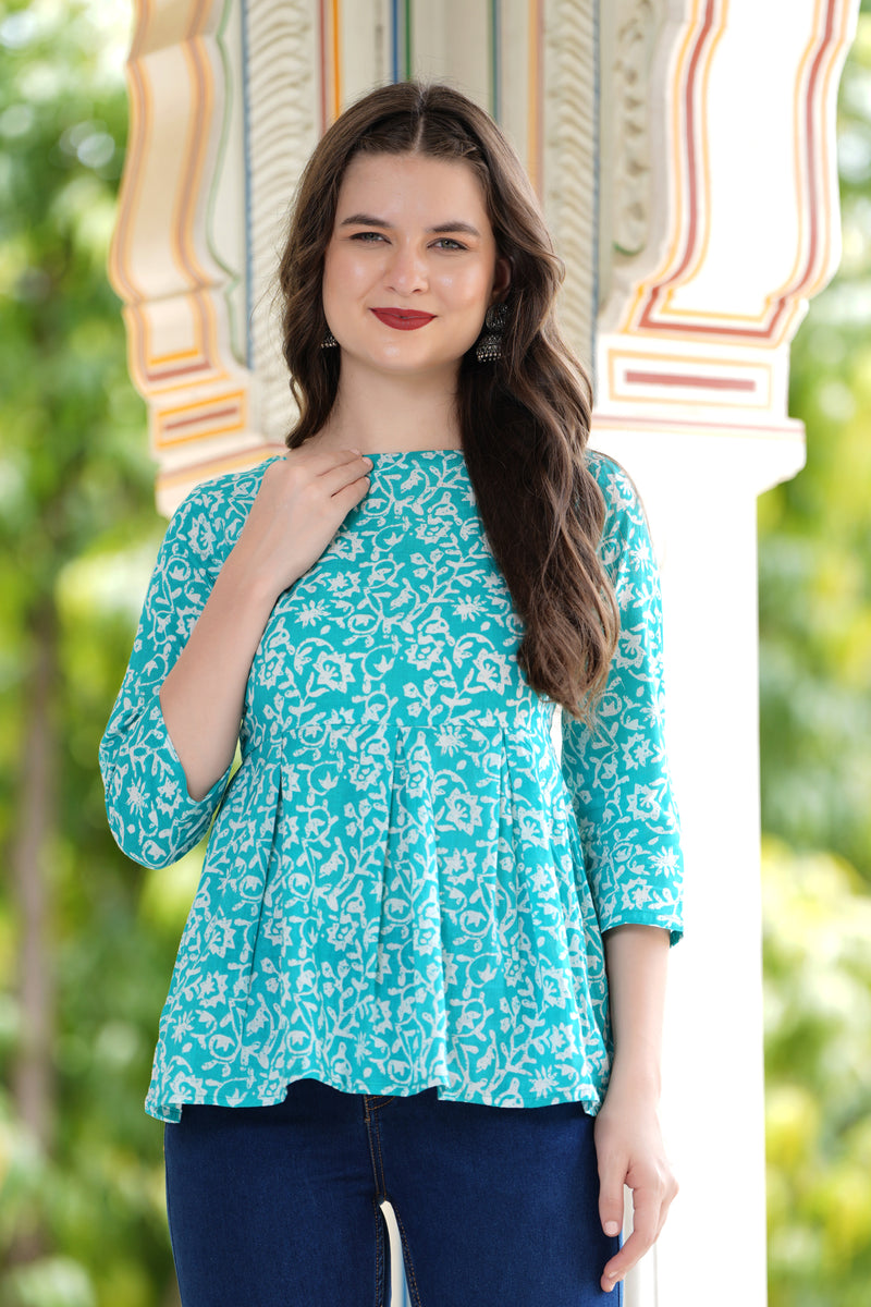 Floral Printed Pure Cotton Peplum Top