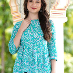 Floral Printed Pure Cotton Peplum Top