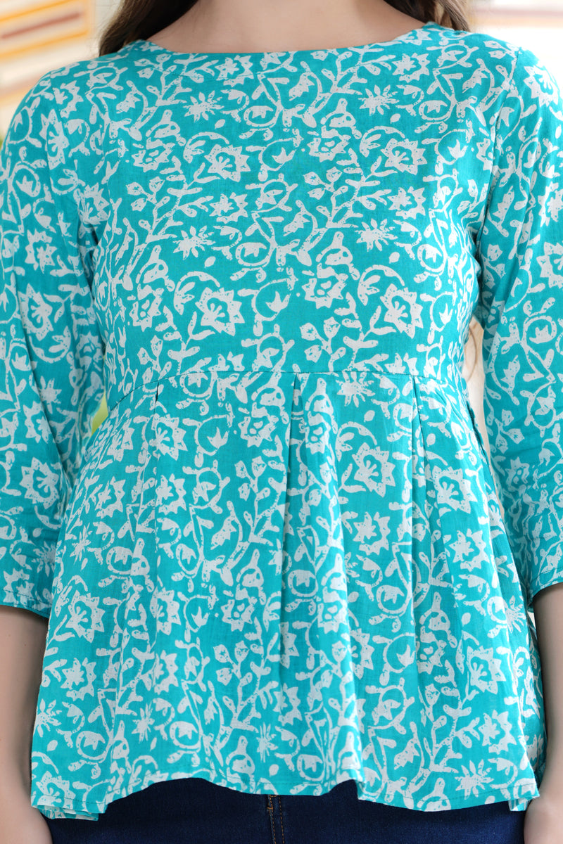 Floral Printed Pure Cotton Peplum Top