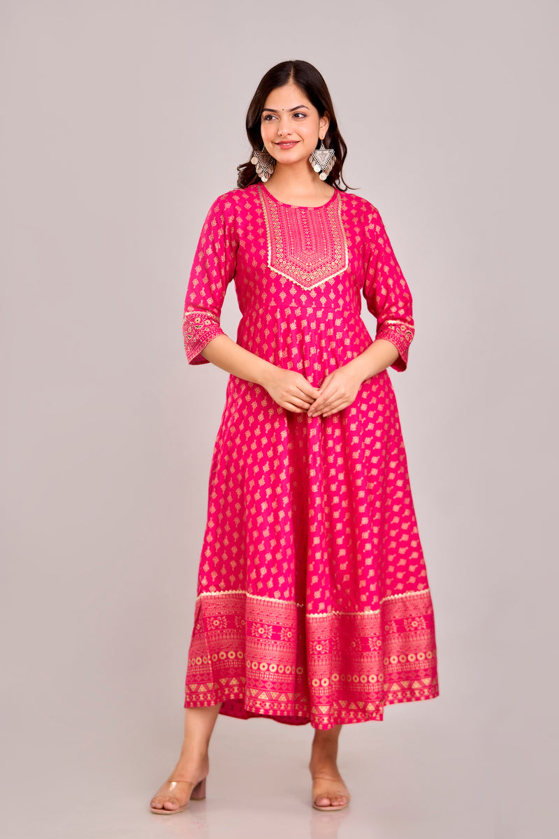 Women Printed  Rayon Anarkali Kurta