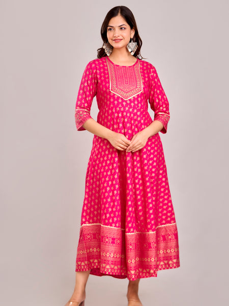 Women Printed  Rayon Anarkali Kurta