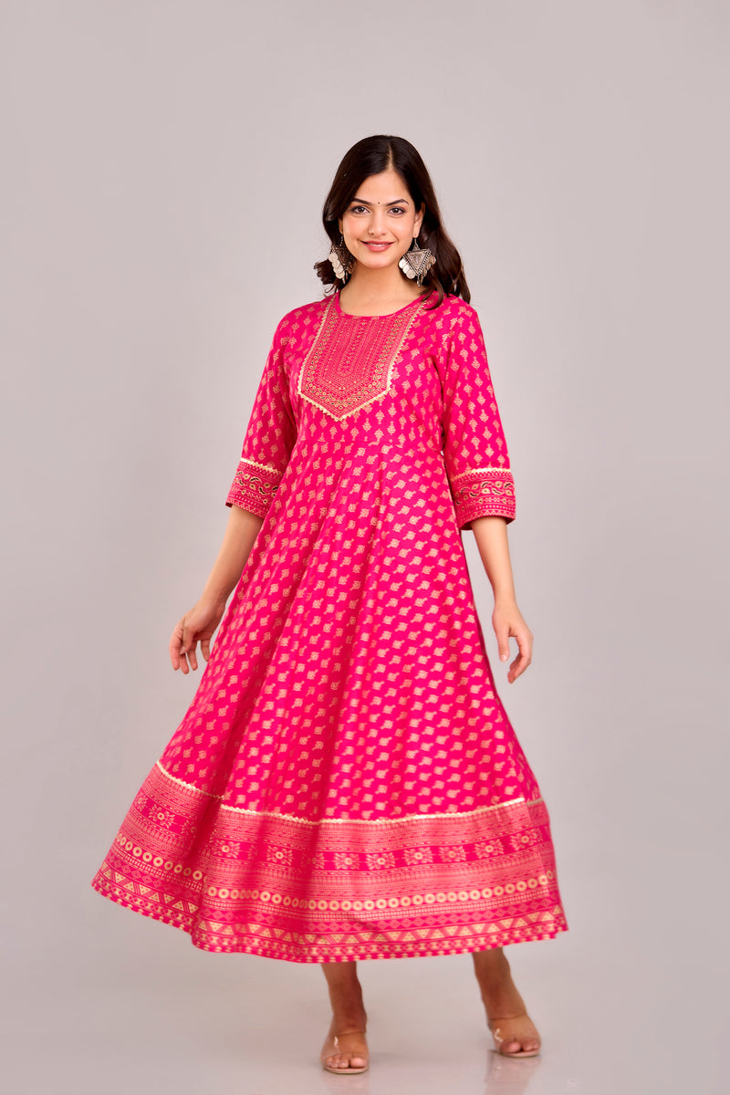 Women Printed  Rayon Anarkali Kurta