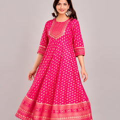 Women Printed  Rayon Anarkali Kurta