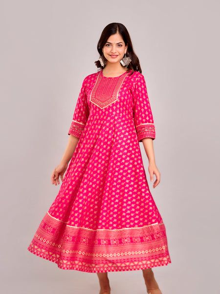 Women Printed  Rayon Anarkali Kurta