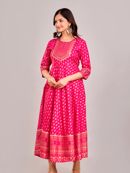 Women Printed  Rayon Anarkali Kurta