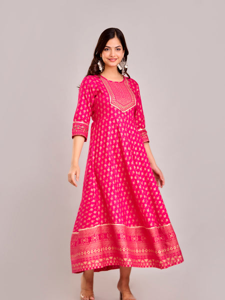 Women Printed  Rayon Anarkali Kurta