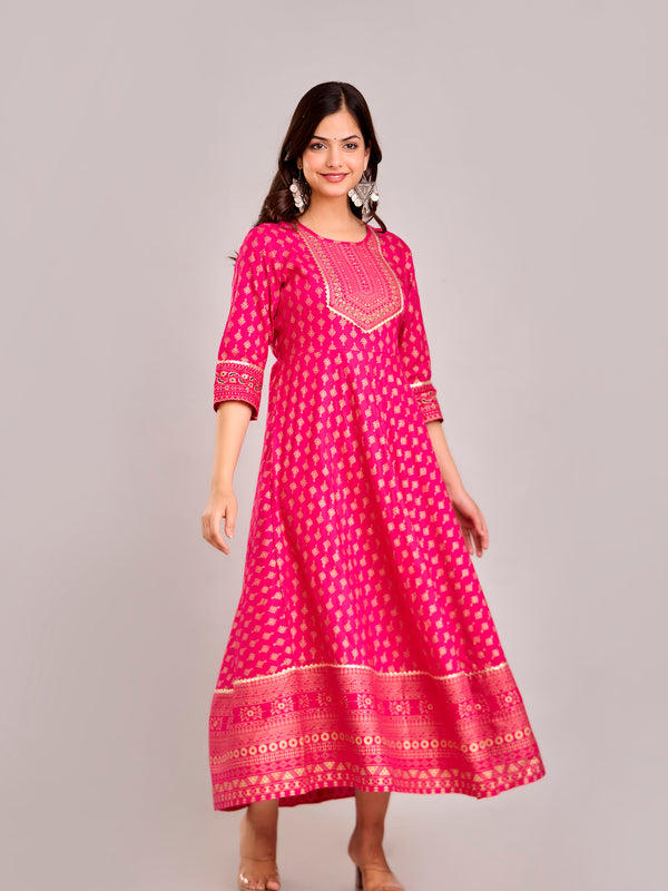 Women Printed  Rayon Anarkali Kurta