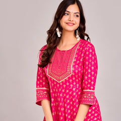 Women Printed  Rayon Anarkali Kurta