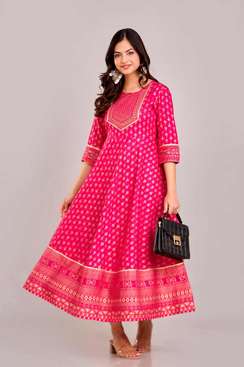 Women Printed  Rayon Anarkali Kurta